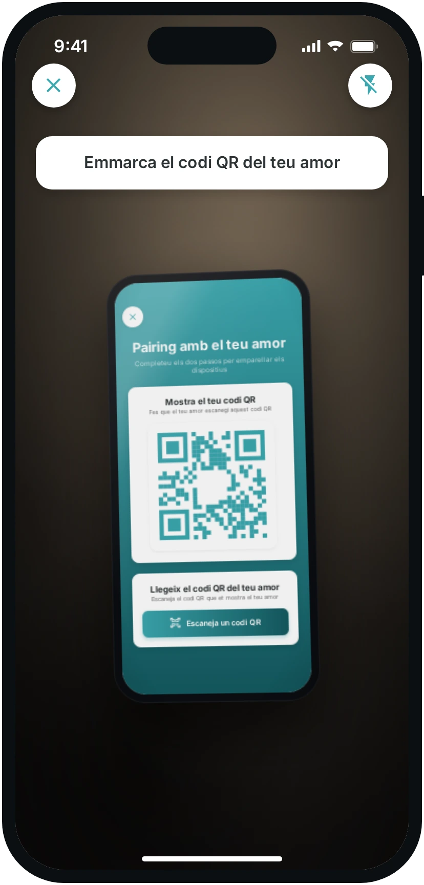 El codi QR de l'altre mòbil enfocat dins l'escàner.