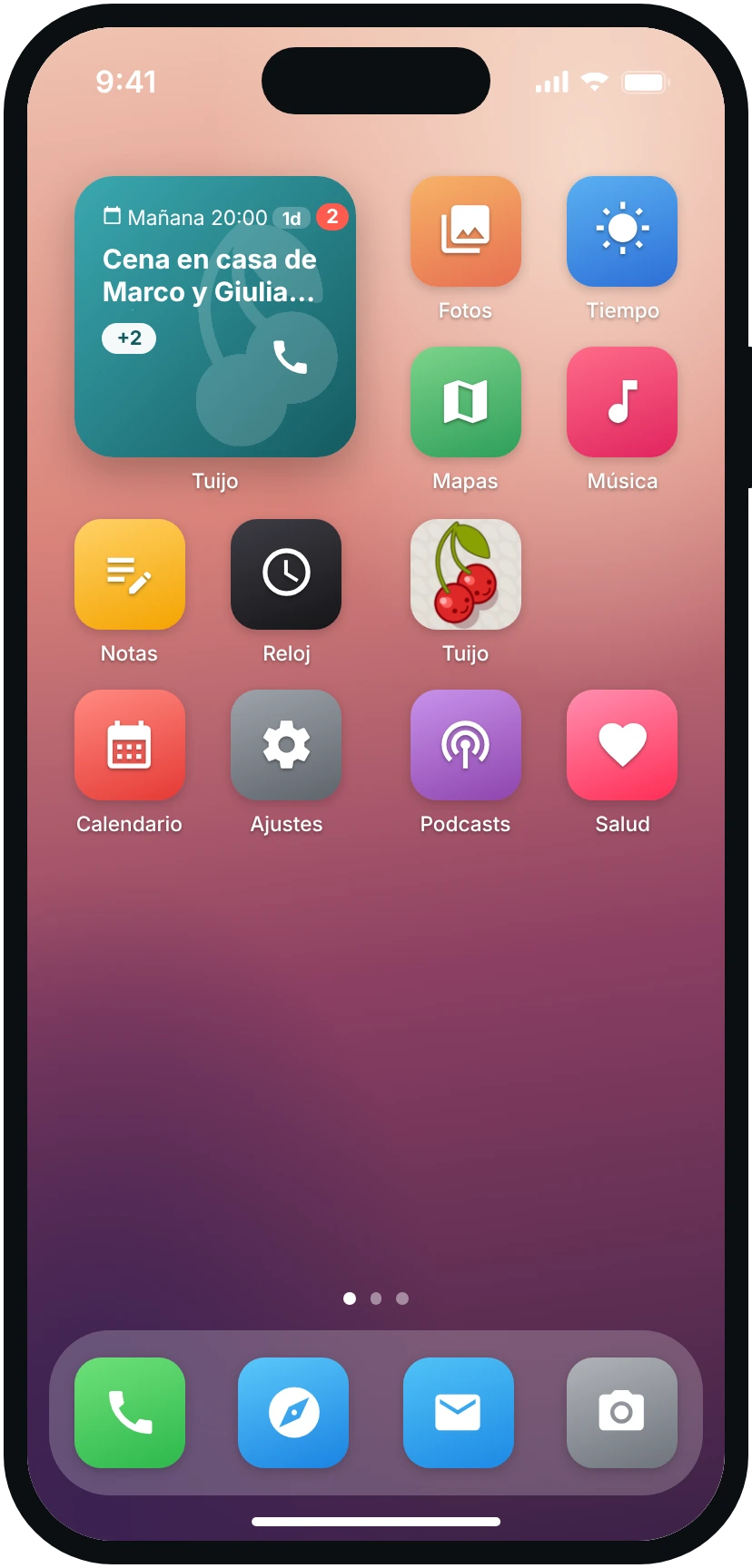 El widget de Tuijo con el próximo recordatorio, mañana a las 20:00.