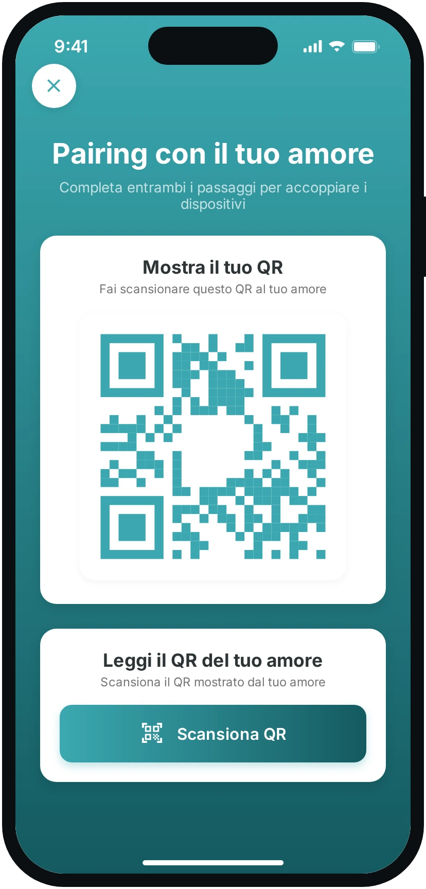 Il telefono che mostra il proprio codice QR.
